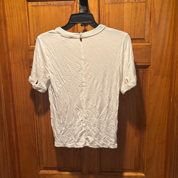 Frame Denim Crochet Trim Ribbed Short Sleeve Shirt White Small - Picture 3 of 7